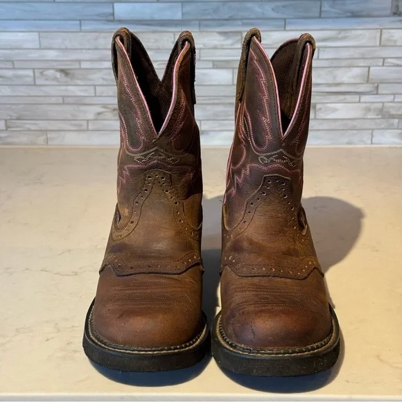 Justin Gypsy Brown Leather Embroidered Pull On Western Boot Size 8.5 B  L9903 - Picture 2 of 12